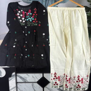 Floral Tops Two Piece Set Black